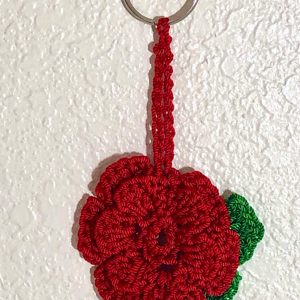 Hand Crocheted Red Rose Keychain/Purse-Bag Accessory